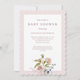 Klassisk Watercolor Wildbloms Rosa Baby Shower Inbjudningar