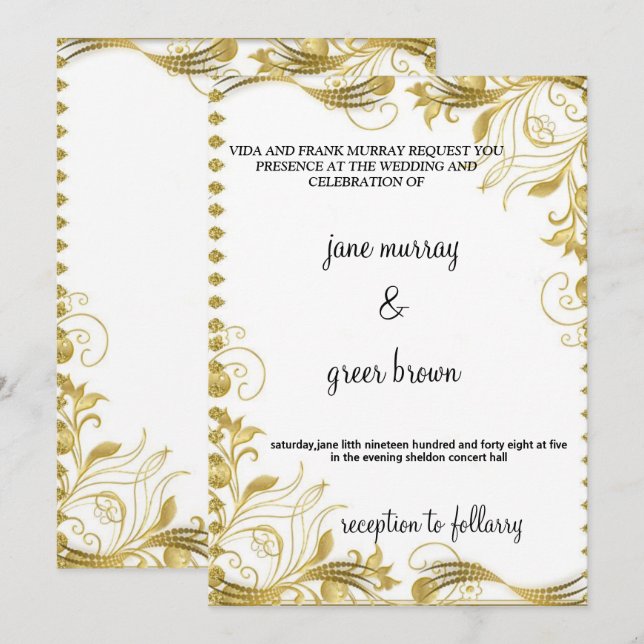 KLASSISK WEDDING INVITE INBJUDNINGAR (Fram/baksida)