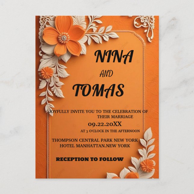 KLASSISK WEDING-INVIKATION INBJUDAN VYKORT (Framsida)