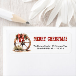 Klassisk western vagnshjul, julkrans returadress etikett