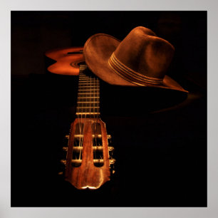 Klassisk westernare gitarr och cowboyhatt poster