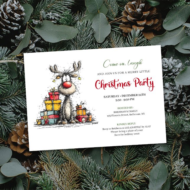 Klassisk whimsical ren julfest inbjudan (Classic whimsical reindeer Christmas party invite

)