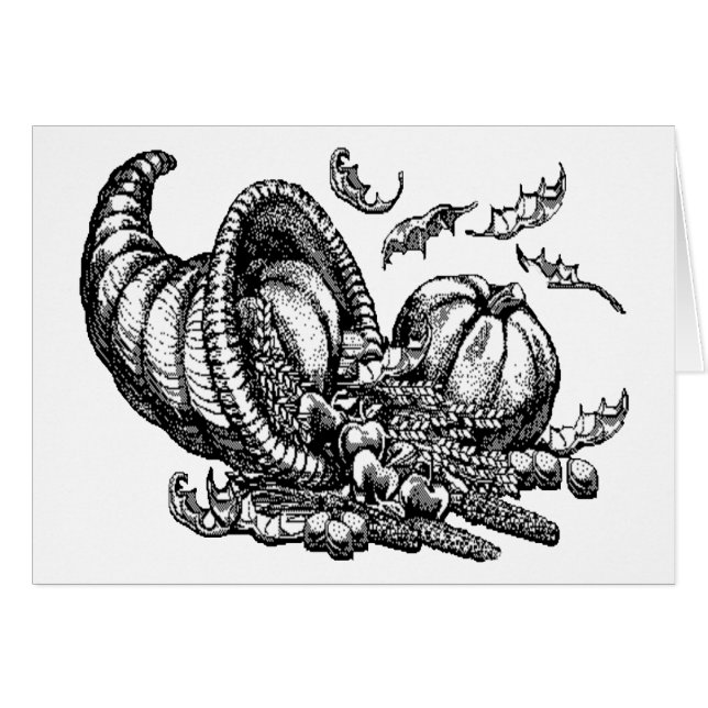 Klassisk Wicker Cornucopia Black White Illustratio Hälsningskort (Framsidan Horizontal)