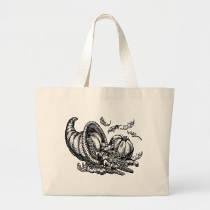 Klassisk Wicker Cornucopia Black White Illustratio Jumbo Tygkasse