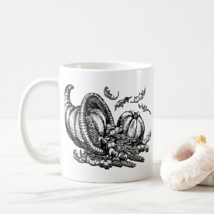 Klassisk Wicker Cornucopia Black White Illustratio Kaffemugg