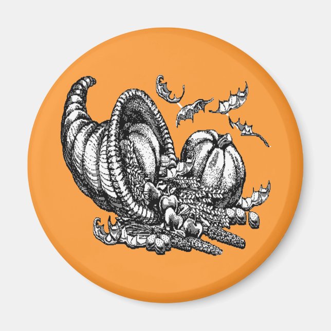 Klassisk Wicker Cornucopia Black White Illustratio Magnet (Framsidan)