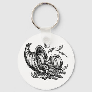 Klassisk Wicker Cornucopia Black White Illustratio Nyckelring