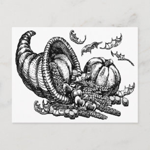 Klassisk Wicker Cornucopia Black White Illustratio Vykort