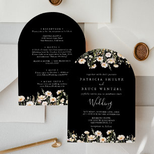 Klassisk Wildblomma Black Front & Back Bröllop Inbjudningar