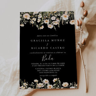 Klassisk Wildblomma Black Spain Bröllop Inbjudningar