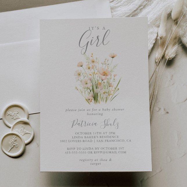 Klassisk  Wildblomma Det är en liten babyskö Inbjudningar (Skapare uppladdad)