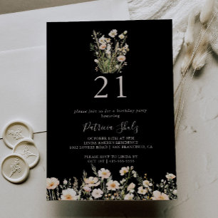 Klassisk  Wildblomsvart 21:a födelsedag Party Inbjudningar
