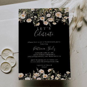 Klassisk Wildblomsvart Låt oss Celebrate Party Inbjudningar