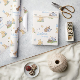 Klassisk Winnie the Pooh Blå Pojke Baby Shower Pre Presentpapper