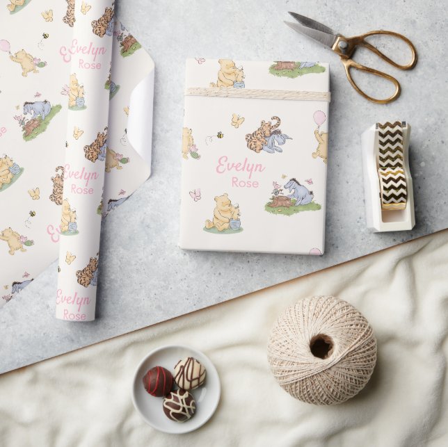 Klassisk Winnie the Pooh Rosa Flick Baby Shower Pr Presentpapper (Hantverk)