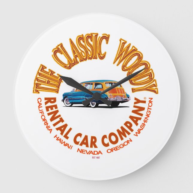 Klassisk Woody Rental Car Company Logotyp Ver 4.0 Stor Klocka (Framsida)