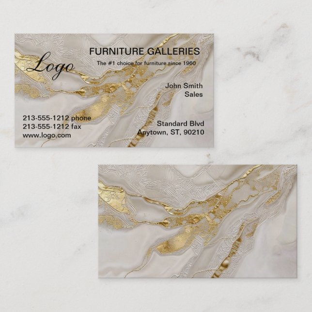 Klassiska Affärslogotypkort i marmor med guldådrin Visitkort (Fram/baksida)