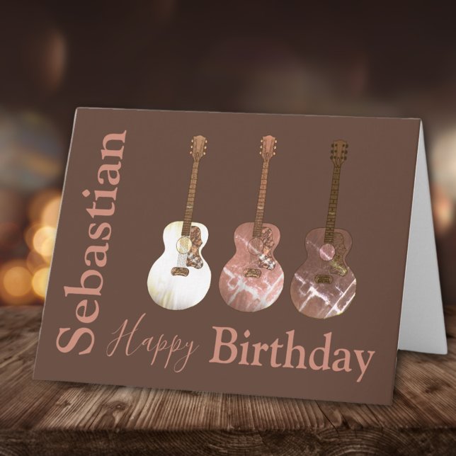 Klassiska Akustiska Gitarrer Rustika Personliga Kort (Rustic acoustic guitar personalized happy birthday greetings card for guitarists musicians and music)