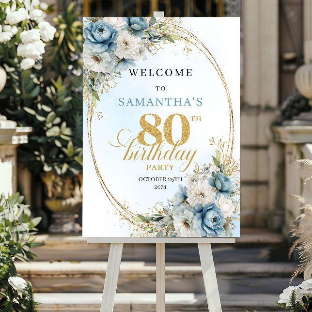 Klassiska akvarell boho blommor 80-års välkomsthäl poster (Classic Watercolor boho flowers 80th birthday welcome)