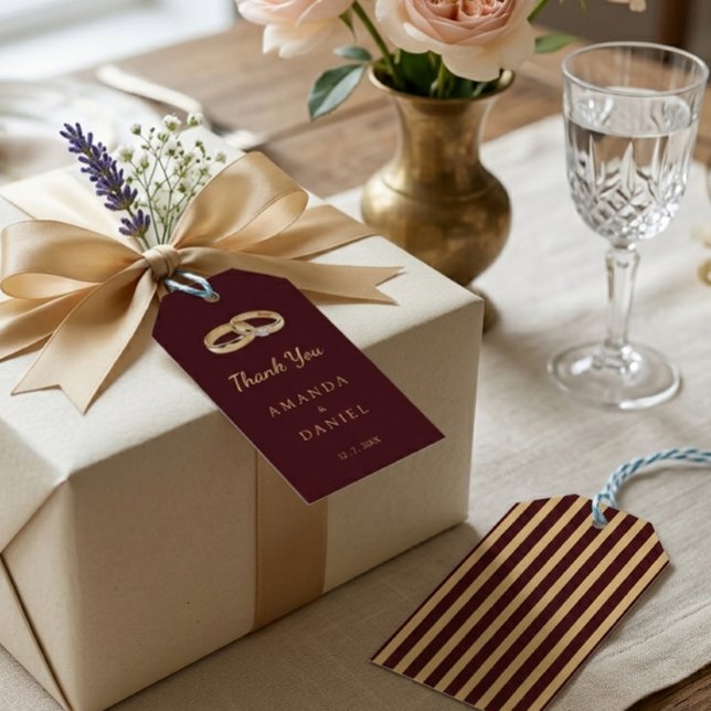 Klassiska Auburn Bruna och Guld Randiga Vigselring Presentetikett (Skapare uppladdad)