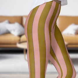 Klassiska balkar av Mörk Guld och Rosa Mönster Leggings