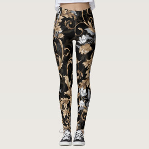 Klassiska barockblommor: svart bakgrund. leggings