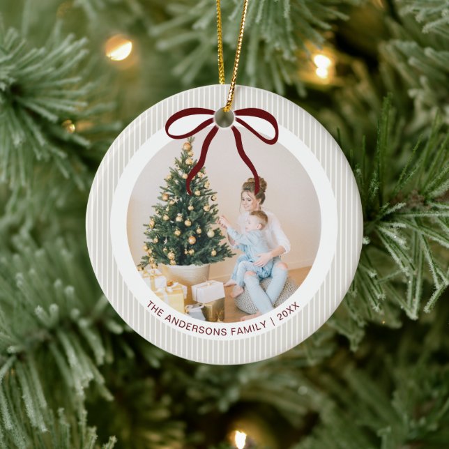 Klassiska Beige Ränder Röd Båge Jul Julgransprydnad Keramik (Träd)