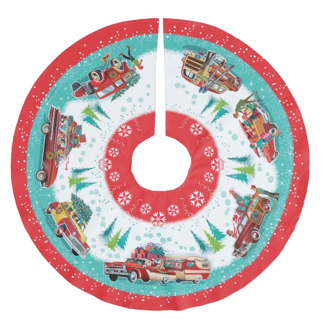 Klassiska bilar julgransmatta borstad polyester (Framsidan)