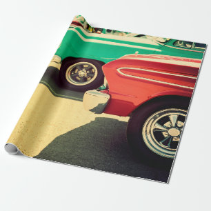 Klassiska bilar parkerade i en rullbil, vintage, k presentpapper