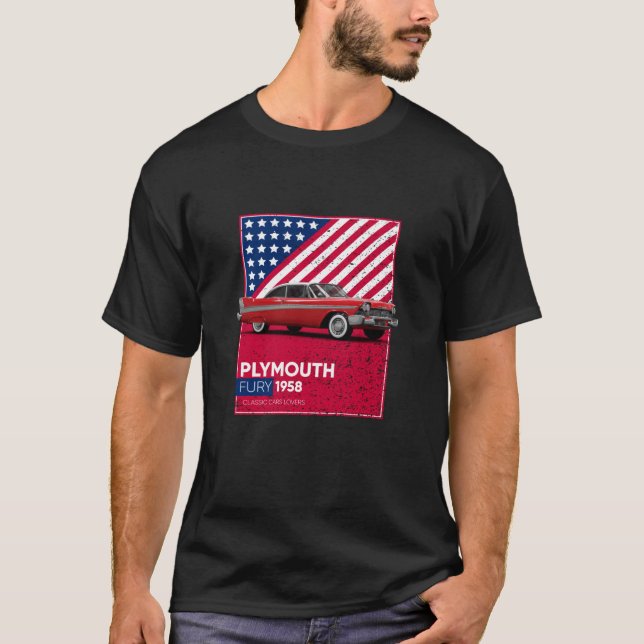 Klassiska bilar Plymouth Fury 1958 T Shirt (Framsida)