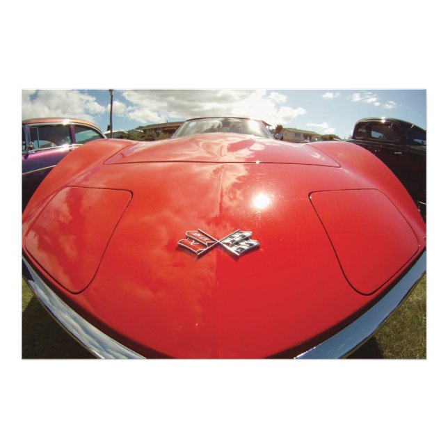 Klassiska bilar Röd Corvette front GoPro - bredvin Fototryck (Framsidan)