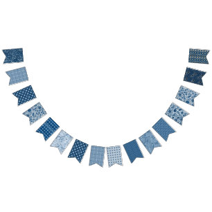 Klassiska blå Boho-Blommönster   vacker Vimplar