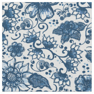 Klassiska blå Boho Flowers Tyg