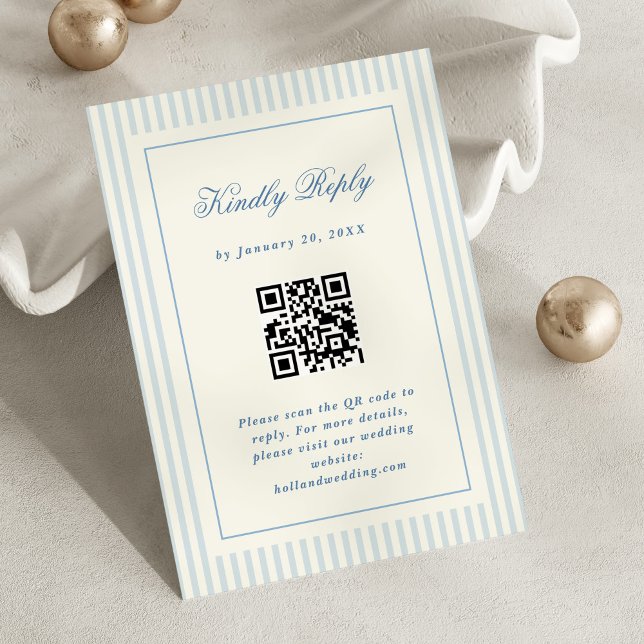 Klassiska Blå Ränder RSVP Online QR-kod OSA Kort (classic blue stripes RSVP online card with QR code)
