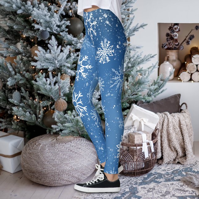 Klassiska blå snöflingor vintervita leggings (Skapare uppladdad)