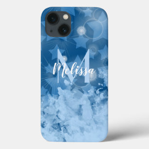 Klassiska blå stjärnor mönster Modern Monogram Nam