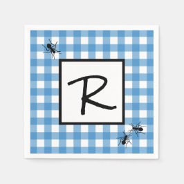 Klassiska blå vita Gingham myror BBQ Picknick Pappersservett