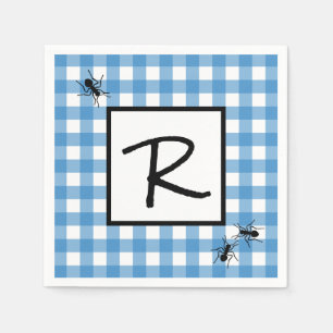 Klassiska blå vita Gingham myror BBQ Picknick Pappersservett