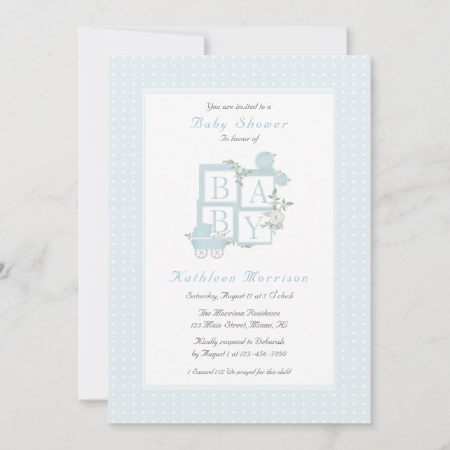 Klassiska block och barnvagnsbaby shower-inbjudnin inbjudningar (Framsida)