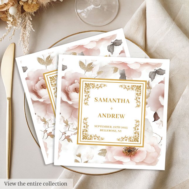 Klassiska  blöjor från guld blommigt bröllop pappersservett (Classic blush ivory gold floral wedding napkins)