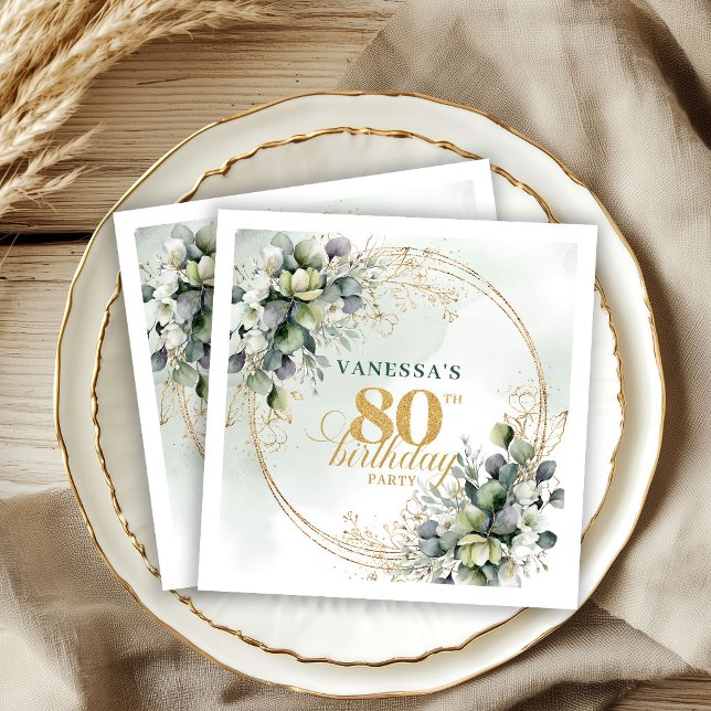 Klassiska Botaniska Eukalyptus 80-års Födelsedag S Pappersservett (Classic Botanical Eucalyptus 80th Birthday Napkins)