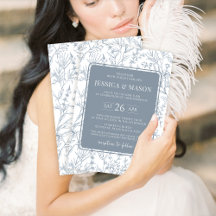 Klassiska bröllopsinbjudningar i blå blommigt