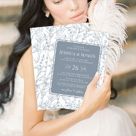 Klassiska bröllopsinbjudningar i blå blommigt inbjudningar