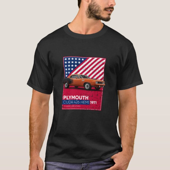 Klassiska cars Plymouth Cuda 426 Hemi 1971 T Shirt (Framsida)