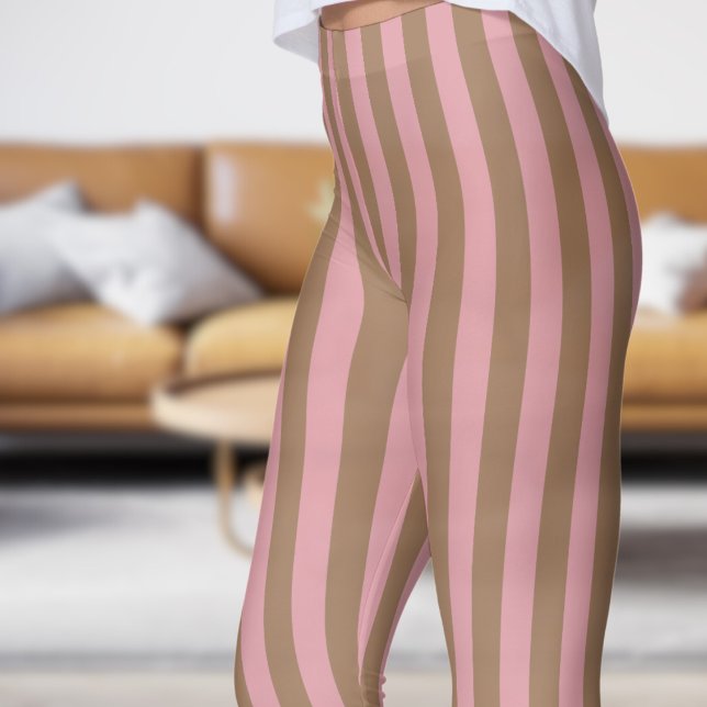 Klassiska Chamoisee och Rosa Strip Mönster Legging (Classic Chamoisee and Pink Strip Pattern Leggings)