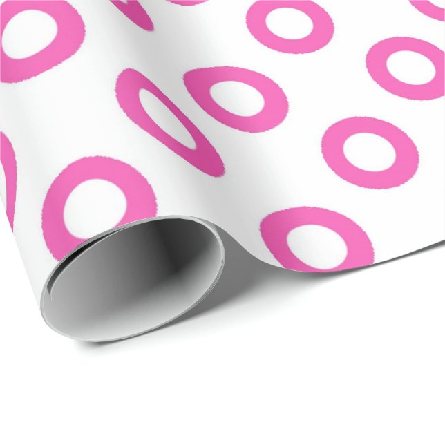 Klassiska, coola, vita och rosa cirkelprickar presentpapper (Rullad Hörn)