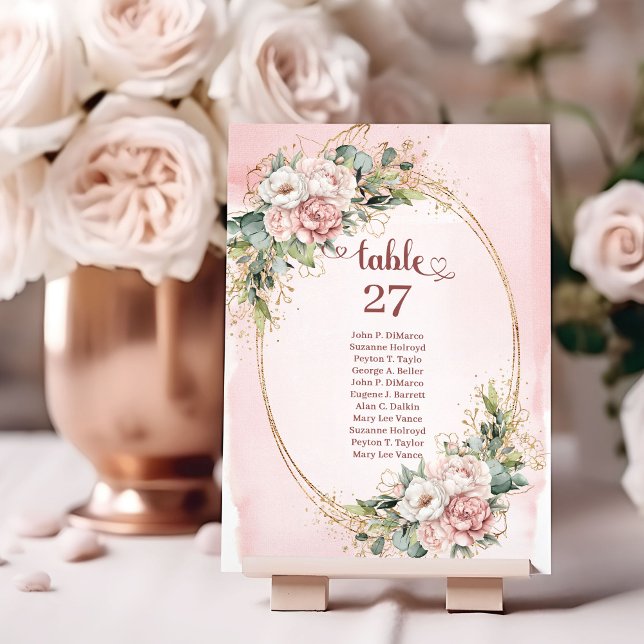 Klassiska dammiga rosa blommor grönska Bordnummer Bordsnummer (Classic Dusty Pink Flowers Greenery Table Number)