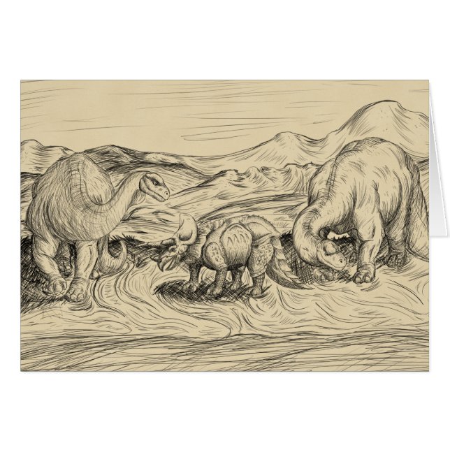Klassiska dinosaurier hälsningskort (Framsidan Horizontal)