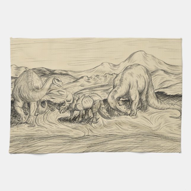 Klassiska dinosaurier kökshandduk (Horisontell)