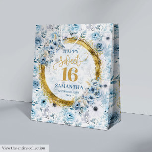 Klassiska Dusty Blue Sweet sixteen Guld Glitter Ba